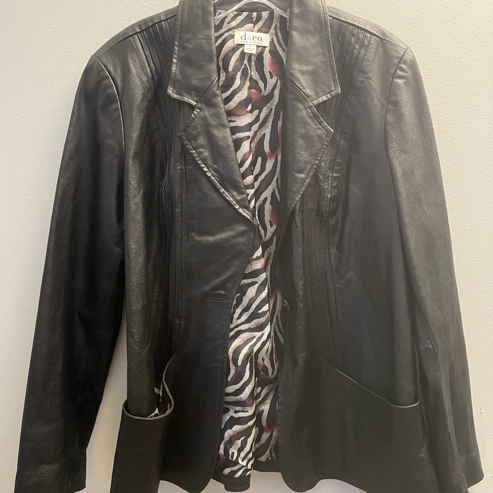Y2K Denim & Company Genuine Black Leather Blazer Jacket Quiet Luxury Size Large